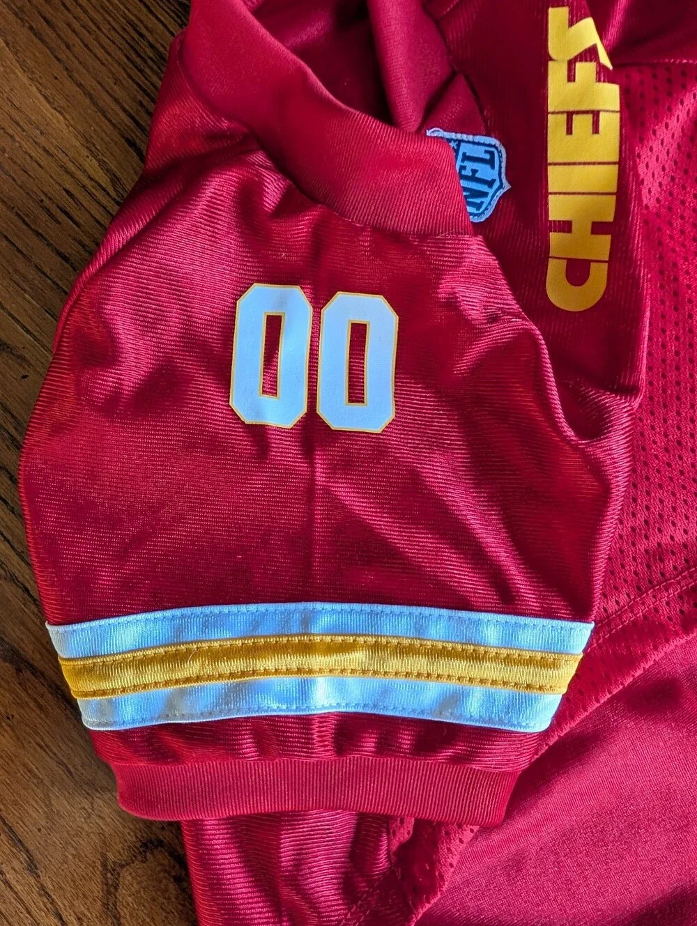 Kansas City Chiefs NFL Dog Jersey Costume Red Gold Size Lg